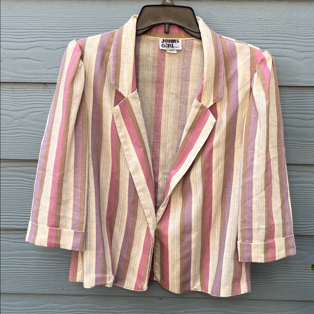 Vintage 80’s Pink and Cream Striped Blazer with Notched Lapel